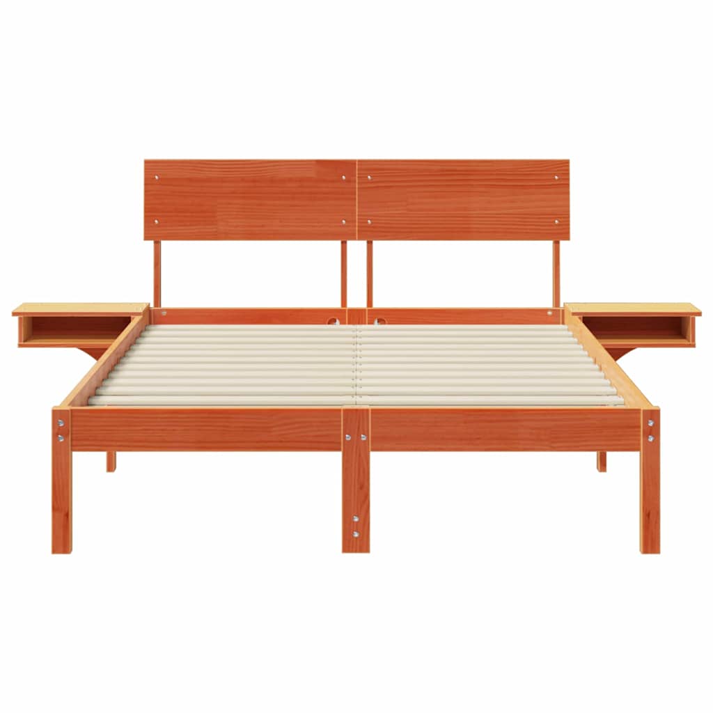 Bettgestell mit Nachttischen Wachsbraun Massivholz Kiefer